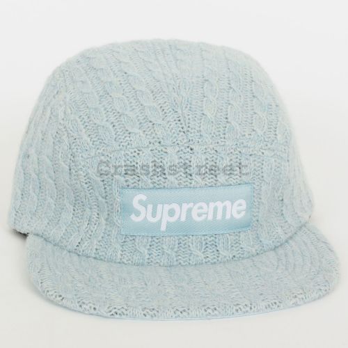 Fitted Cable Knit Camp Cap in Blue