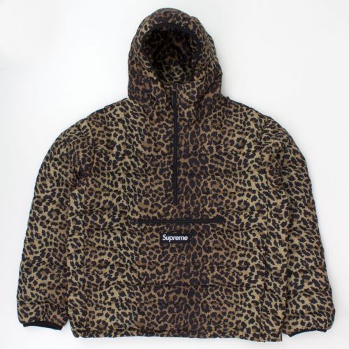 Micro Down Half Zip Hooded Pullover in Leopard