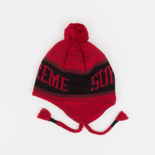 Heathered Earflap Beanie in Red