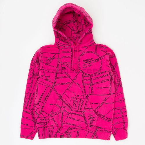 Gonz Embroidered Map Hooded Sweatshirt in Pink
