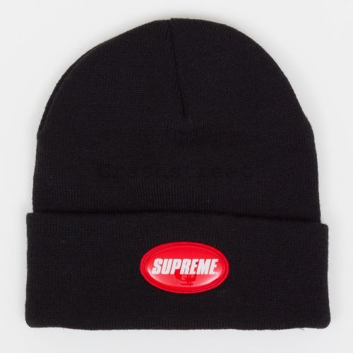 Rubber Patch Beanie in Black