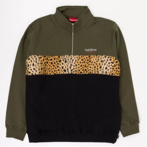 Leopard Panel Half Zip Sweatshirt